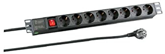 EFB 19“ 1HE Steckdosenleiste 8 x CEE 7/3 mit Schalter, Alu, Grau