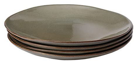 URBANARA Teller-Set Capela – 3.50x28 cm, Olivgrün, 100% Stein, Steingut – 4er-Set, Geschirrset Camping Pastateller Suppenteller Tafelservice Kuchenteller Tiefe Frühstücksteller Dessert