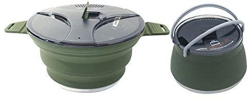 Camping Cooking Cookware Set, Portable Collapsible Camping Cook Pot and Water Kettle, Silicone Folding Cookware Pot for Outdoor Fishing Hiking Backpacking