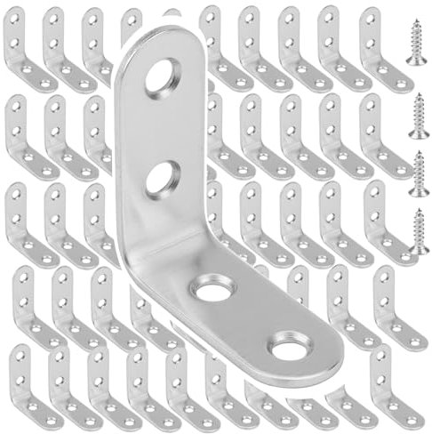 ZOENHOU 50 staffe angolari in acciaio inox da 40 x 40 mm, con 200 viti, connettore di fissaggio per staffa a 90 gradi, staffa angolare resistente per riparazione di mobili in legno