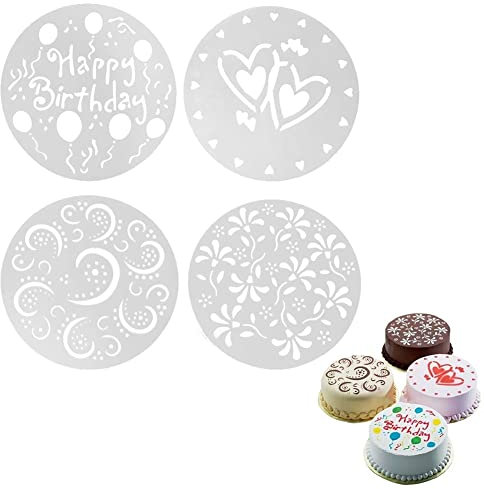 Geburtstag Dekorieren Schablone,Kuchen Blumenspray Schablonen,Arten Blume Herz Spray Schablonen,Kuchen Latte Form,Kuchendekoschablonen,Kuchendekoschablonen Set,Kuchen Schablone Blume Herz,4 PCS
