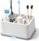 DoubleCare White Toothbrush Holder for Bathroom Detachable for Easy Clean 5 Slots Electric Toothbrush & Toothpaste Caddy for Family & Kids on Bathroom Vanity，Sink，and countertop，Transparent (YJ-01)