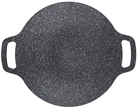 AMONIDA Piastra per Barbecue Rotonda Coreana, Padella per Griglia Rotonda Coreana Integrata per Il Viaggio in Campeggio (38 cm)