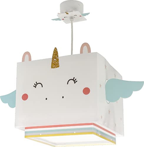 Dalber Lampe kinderzimmer, kinderlampe Pendelleuchte Hängelampe, Deckenleuchte Kinder, Deckenlampe kinderzimmer Little Unicorn Einhorn Tiere, 64592, E27