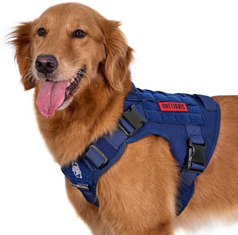 OneTigris Tactical Dog Harness Vest, No-Pull Handle & Panels for TrainingXL | Military、No-Pull、Service Vest、Heavy Duty、Handle、Breathable Mesh、Adjustable、Hook & Loop Panels、Medium Large Dogs