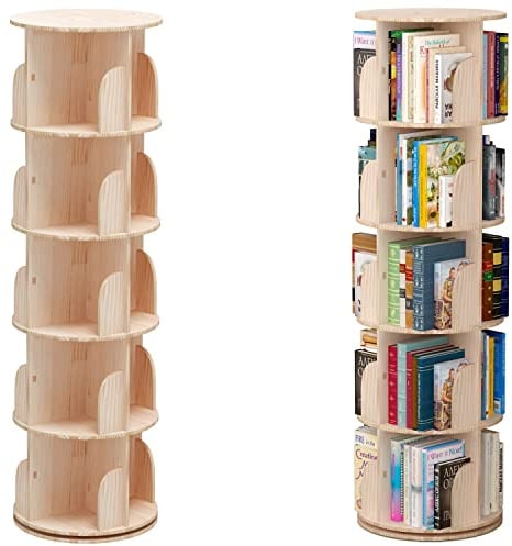 PTUWODS Drehregal mit 360 Grad, Aufbewahrungsregal für Kinder und Erwachsene, multifunktionales Regal, aus Massivholz (46 x 160 cm)