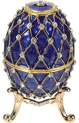 LIFKOME Egg Jewelry Box Enameled Trinket Case Rhinestone Jewelry Storage Organizer Gold-Plated Hollow Design Easter Party Favors Gifts