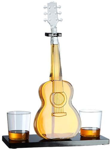 XLTEAM 1000ml Whiskey Decanter, Creative Guitar Decanter with Stopper and Glass, Resistant to Cold and Heat, Good Sealing, for Whiskey, Wine and Many Other Beverages