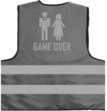 Hochzeit Game Over JGA Warnweste BZW. Signalweste mit reflektierendem Aufdruck - Größe L/XL, Grau