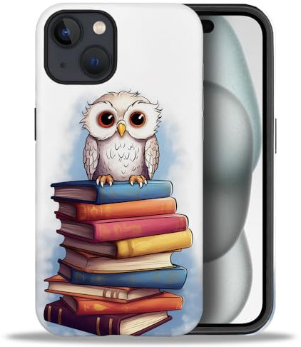 yicomon Kompatibel mit iPhone 15 Hülle, Eule Bücher Muster Druck Matte Handyhülle Langlebig Mode Lustig Flüssigsilikon Hülle Weiche Anti-Kratzer Stoßfest Schutzhülle