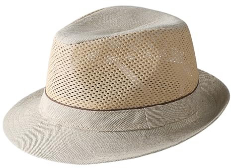 haozaikeji Unisex Fedora Hut Mesh Sommerhut Herren Trilby Bogart Hut Weich Sonnen Schirmhut Jazz Hut Sommer Atmungsaktiv Sonnenhut Damen Retro Sommermütze UV Schutz Sonnenmütze Mode Panama Mütze
