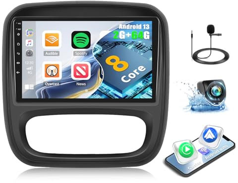 8Core 2G+64G CAMECHO Android 13 Autoradio für Opel Vivaro Renault Trafic FIAT Talento Nissan NV300/VW300 mit Navi Carplay Android Auto,9 Zoll Bildschirm mit DSP RDS Bluetooth+Rückfahrkamera