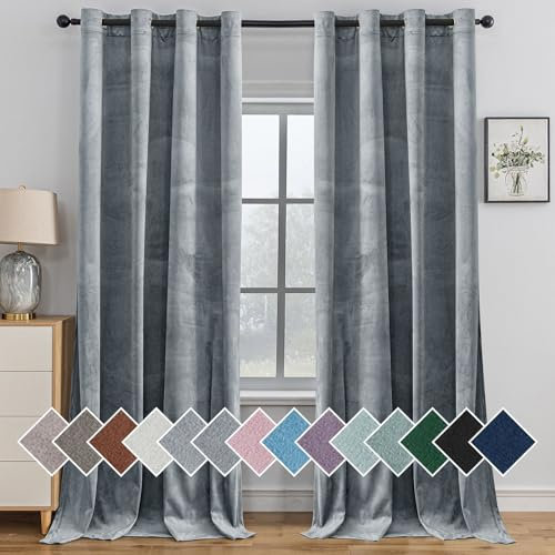 Ystyle Gardinen Samt 2er Set, Thermovorhang Kälteschutz, Vorhänge Blickdicht Mit Ösen, Verdunkelungsvorhang, Curtains, Thermovorhang Hitzeschutz, Verdunklungsvorhänge Für Wohnzimmer, Silber Grau