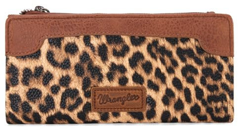 Wrangler Minimalistische Geldbörse für Damen, Kreditkartenetui, Reisebrieftasche, Kartenetuis und Geldorganizer mit glatten Reißverschlüssen, Leopard-Natur, Minimalistisch