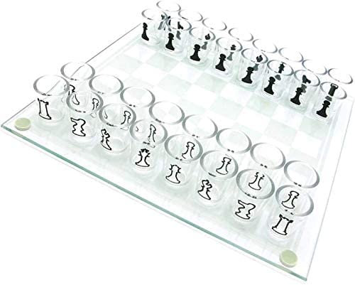 Glass Chess Set, Crystal Clear Checkers Shot Drinking Game Set W/ 32 Lead-Free Glass (1.5), Drinking Game Set Chess Set For Adults - Glass Game Board,35x35cm