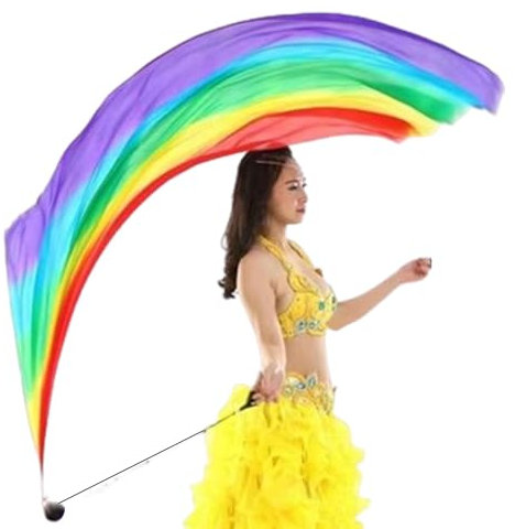 Tanzseidenschleier – bunte Poi-Flaggen mit Poi-Ball, Tanz-Seidenschleier, schrittweise Farben, elegantes Seiden-Flaggenband mit Poi-Ball für Tanz, Kunst, Bauchtanz