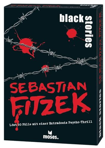moses Black Stories Sebastian Fitzek-50 Fälle mit Einer Extradosis Psycho-Thrill Krimi Kartenspiel mit Spielvariante und Punktechips, Rätselspiel für Jugendliche und Erwachsene
