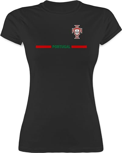 Shirt Damen - Fußball EM WM - Portugal Trikot Wappen | Portugiesisches Fan-Motiv - S - Schwarz - Portugal-fußball-Logo-t-Shirt fußballtrikot Europameisterschaft portuguesa Tshirt wm-Shirts