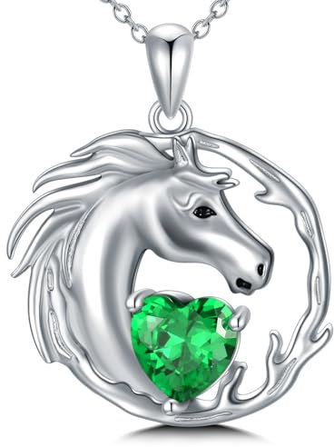 LONAGO Pferd Halskette 925 Sterling Silber Pferd mit Geburtsstein Anhänger Halskette für Damen (Mai)