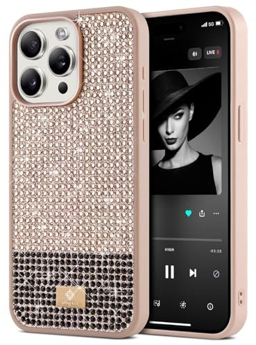 BEZ Case for iPhone 14 Pro Max Case Glitter, with Bling & Co. Series, Sparkle Diamond Crystal Bling Case Cover for iPhone 14 Pro Max, Champagne Pink