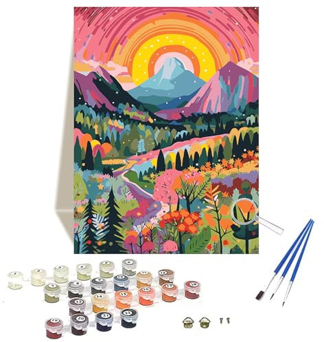 wonloong Kit de peinture par numéros sur toile pour adultes débutants - Paysage de montagne - Peinture numérique à l'huile - 40,6 x 50,8 cm