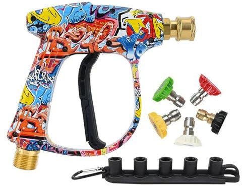 Bear Force High Pressure Washer Gun 3000 PSI Max, Power Washer Short Gun M22-14 with 1/4 Inch Quick Connector & 5 Tips Nozzle, Compatible for Some of Greenworks Karcher Ryobi Homelite Pressure Washer