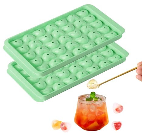 FOIRJOUG Heart Ice Cube Tray Set of 2, 140 Heart-Shaped Pieces, Green, Easy-Release, BPA-Free, Dishwasher Safe