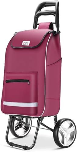 Einkaufstrolley XXL mit großen Fahrrädern - Extra großer Einkaufsroller Einkaufshilfe 70Kg Belastbarer Einkaufswagen aus Aluminium klappbar,Rot