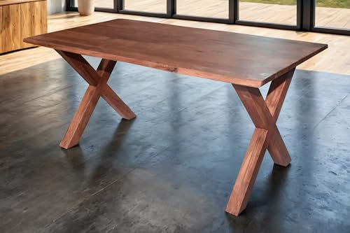 SAM Esstisch 140x80 cm Murcia, Akazienholz massiv & nussbaumfarben, Baumkantentisch mit X-Holzgestell, echte Baumkante, pflegeleichter Holztisch/Massivholztisch