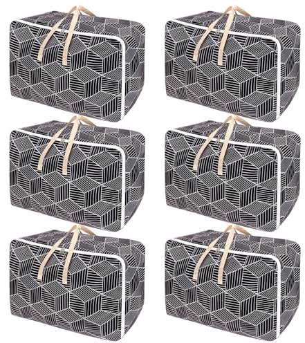 SUNNOW 6 Pcs Large Storage Bag, 105L Moving Bags with Zips Large Duvet Storage Bag Clothes Storage Bags Underbed Storage Box for Clothes, Pillows, Bedding, Blankets, Christmas Storage Containers