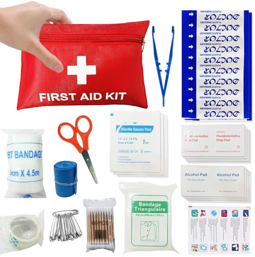 QILUCKY Mini First Aid Kit,124PCS Small Portable Emergency Kit for Travel | Compact & Lightweight, Waterproof , Portable for Home, Camping, Hiking, Cycling, Office, Car, Backpack
