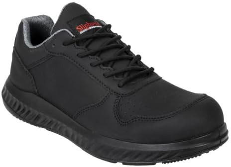 Slipbuster No Toe Cap Trainer - Black Matte Microfibre (Recycled) (Size 40) | Recycled materials reduce environmental impact while providing slip-resistant traction for busy hospitality workers.