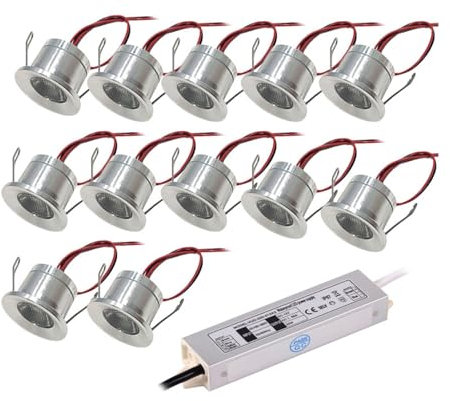 LGJEGD 12 V DC Mini-Downlight, Einbauleuchte, Mini-Puck-Lichter, Strahler, 12 Stück, dimmbar, 24 mm, IP65, 1 W, Strahler (Warm White 3000k)