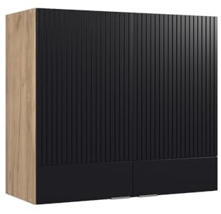 Vicco Küchenglasschrank Fame-Line, Schwarz gestreift, 80 cm, zur Kombination mit weiteren Modulen der Fame-Line Serie