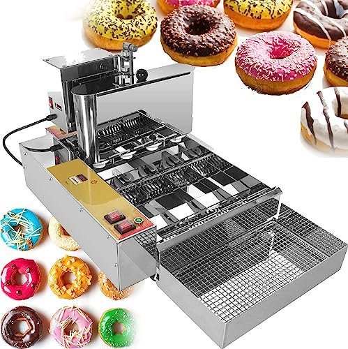 WOTZOV Machine à Beignets Automatique Commerciale, friteuse à Beignets numérique en Acier Inoxydable à 4 rangées, Grande Puissance de 2800 W, contrôles d'épaisseur et de tempéra