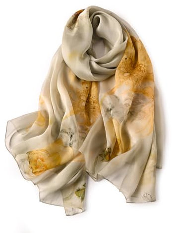 STORY OF SHANGHAI Femme Foulard 100% Soie Imprime Floral Grande Echarpe Châle Ultra-Léger Respirant Elégant Cadeau 175 * 110CM Chrysanthème