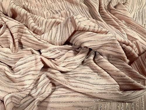 Metallischer Stretch-Ripp-Jersey-Stoff, Meterware, Tierstreifen, Rosa mit goldfarbenem Lurex