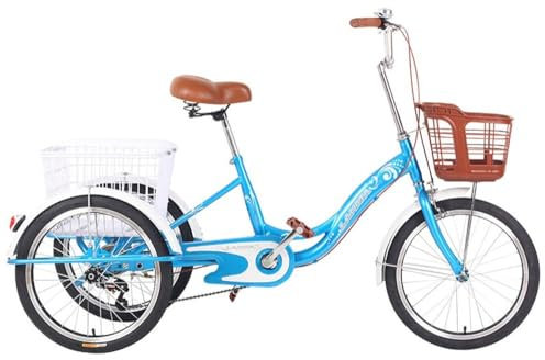 Kcolic Seniorendreiräder Faltbare 20 Zoll 3 Rad Fahrräder Cruise Bike Single Speed Dreirad Fahrräder Stoßdämpfer Gabel mit Einkaufskorb B,20in