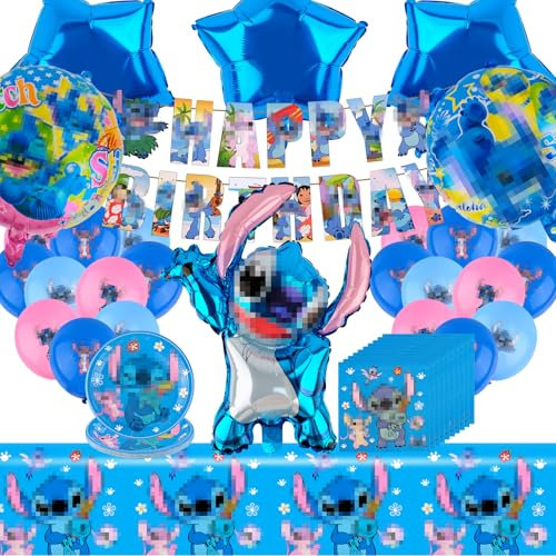 WuGU Decoration Anniversaire, 54 Pcs Decoration Anniversaire Articles de Fête Ballon, Kit Anniversaire, Bannière, Assiettes, Serviette Papier, Nappes, Ballon Anniversaire