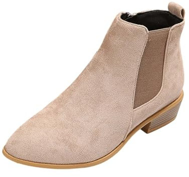 Generisch Stivaletti Donna Con Tacco Eleganti, Camoscio Con Cerniera Stivali Da Lavoro, Basso Chelsea Neve Tinta Unita Stivaletti Stivaletti Confortevoli Chelsea Stivali Per Il Tempo Libero, Z06