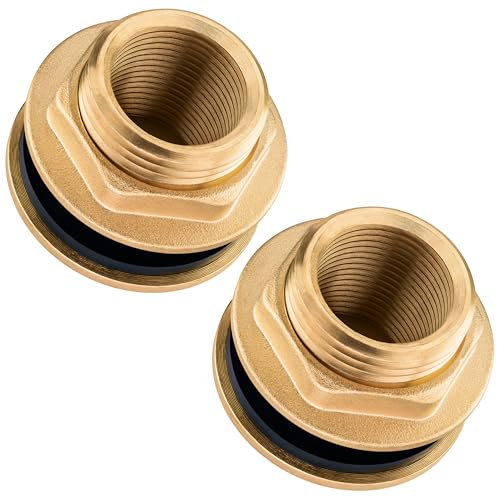 Poppstar 2x Conector de tanque de agua, 3 partes, racor para depósito de agua con rosca interior de 3/4 (24 mm), latón, junta inclusa