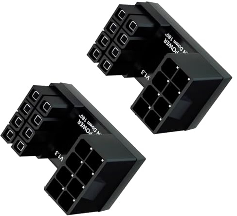 Maxhood U Type 180 Degree ATX 8Pin Male to Female GPU Graphics Card Power Header Connector Adapter for Desktops Graphics Card (Up Angle), 2pcs