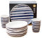 12 Piece Blue Striped Melamine Dinner Set Outdoor Dining Camping BBQ Tableware