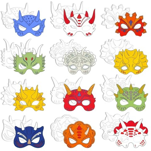 Vbxvsa 12 Stück DIY Dino Masken Set – Kreatives Bastelset für Erwachsene, ideal für Kunstprojekte, Party-Dekoration & DIY-Kreationen (Weiß)