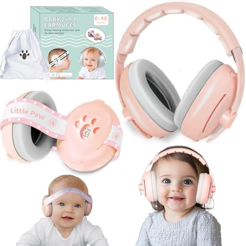 Dekukar 2-in-1 Baby Ear Defender for Babies Toddlers up to 36 Months - CE & UKCA Certified - Noise Reduction Earmuffs Baby Headphones Against Hearing Damage & Improves Sleep Pink