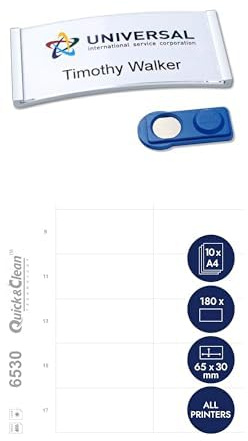 AVERY Zweckform polar30 Namensschilder 20 Stück (70x30mm, mit Magnet, verdrehsicher) edelstahl, matt + DPC6530A-10 Einsteckschilder für Namenschilder 180 Stück (65x30mm, bedruckbar, für polar30) weiß