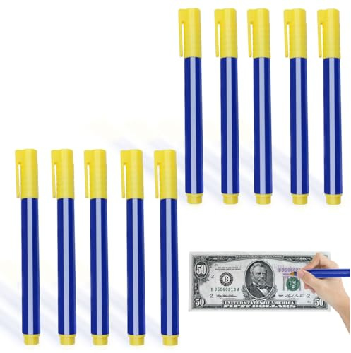 Jerhyun 10 Pièces Stylo Billet Banque Faux Bleu, Flexible et Portable