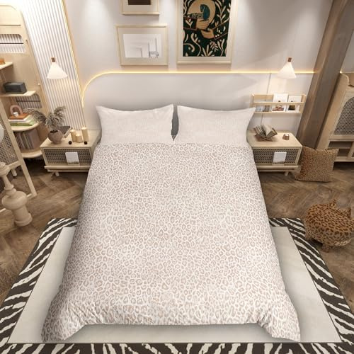 Homemissing Leoparden Muster Bettwäsche Set 200x200cm Beige Tierdruck Safari Bettbezug mit Reißverschluss Gepard Wende Muster mit 2 Kissenbezüge Tiermotiv Gold Schwarz Bettwäsche-Set