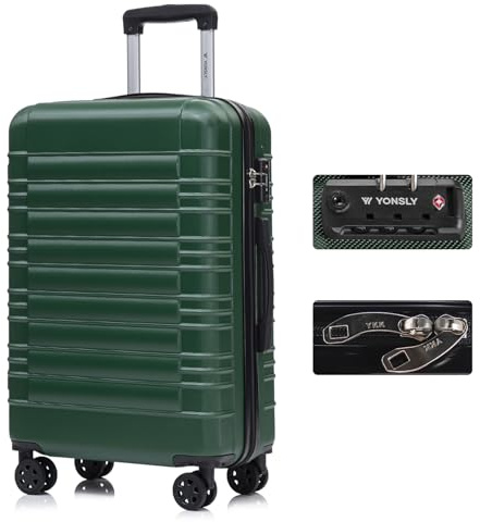 YONSLY Premium Reisekoffer TSA-Schloss,YKK-Reißverschluss Hartschalen-Koffer Trolley Kabinenkoffer Rollkoffer Suitcase Handgepäck 4 Rollen (Dunkelgrün, L)