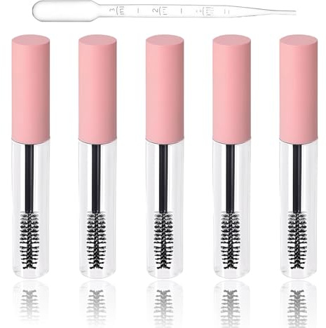5Pcs 10ml Empty Mascara Tube and Wand Refillable Plastic Mascara Tubes, Clear Artificial Container for Eyelashes Tubes Empty for Castor Oil with 2ml Dropper for DIY Cosmetics Travel
